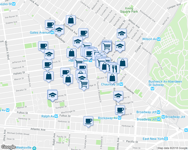 map of restaurants, bars, coffee shops, grocery stores, and more near in Brooklyn