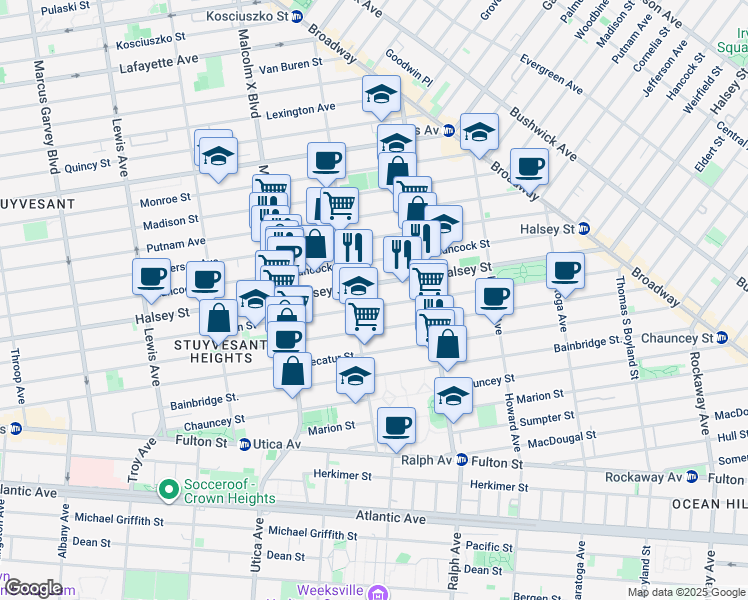 map of restaurants, bars, coffee shops, grocery stores, and more near in Brooklyn