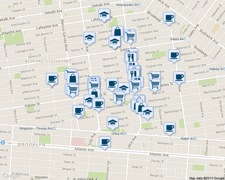 map of restaurants, bars, coffee shops, grocery stores, and more near in Brooklyn