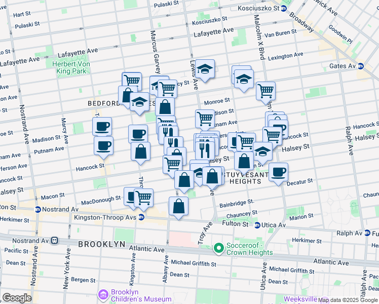 map of restaurants, bars, coffee shops, grocery stores, and more near 538 Jefferson Avenue in Brooklyn