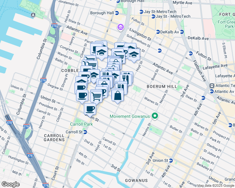 map of restaurants, bars, coffee shops, grocery stores, and more near in Brooklyn
