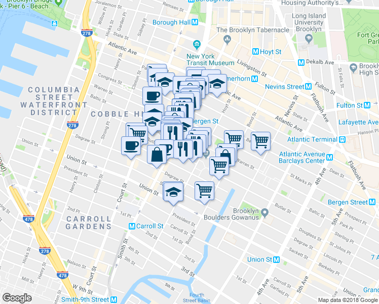 map of restaurants, bars, coffee shops, grocery stores, and more near in Brooklyn