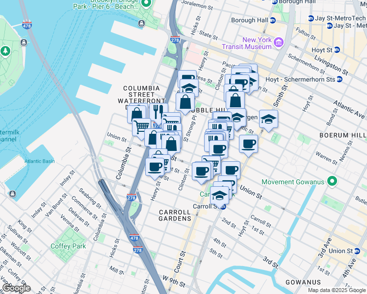 map of restaurants, bars, coffee shops, grocery stores, and more near 236 Degraw Street in Brooklyn