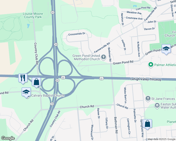 map of restaurants, bars, coffee shops, grocery stores, and more near in Palmer Township