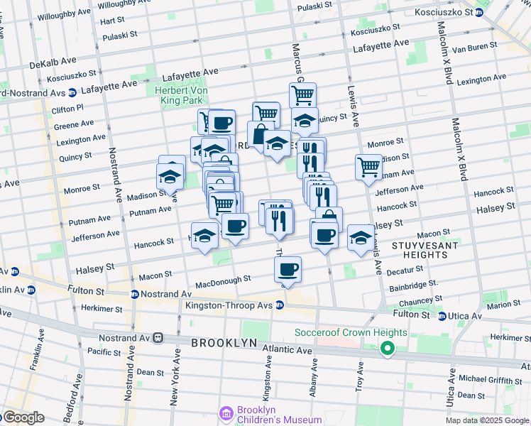 map of restaurants, bars, coffee shops, grocery stores, and more near 408 Jefferson Avenue in Brooklyn