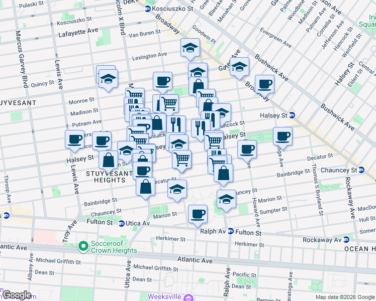 map of restaurants, bars, coffee shops, grocery stores, and more near in Brooklyn