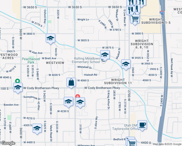 map of restaurants, bars, coffee shops, grocery stores, and more near 3047 Whitehall Drive in West Valley City