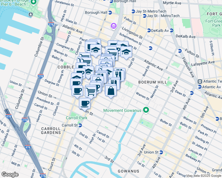 map of restaurants, bars, coffee shops, grocery stores, and more near 370 Baltic Street in Brooklyn