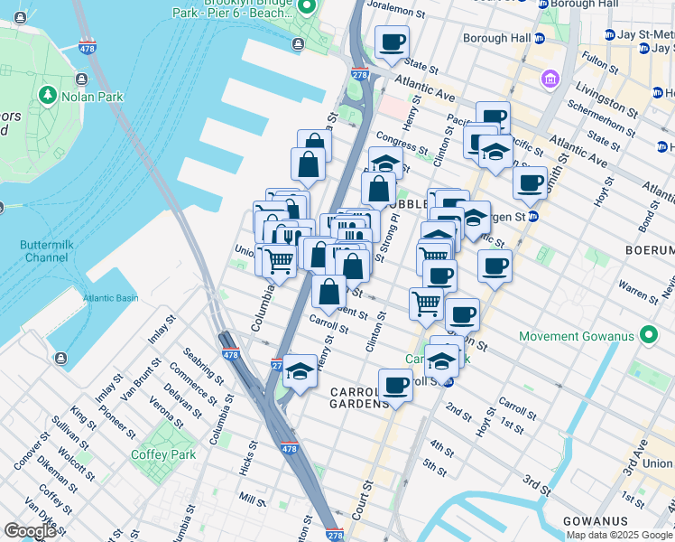 map of restaurants, bars, coffee shops, grocery stores, and more near 492 Henry Street in Brooklyn