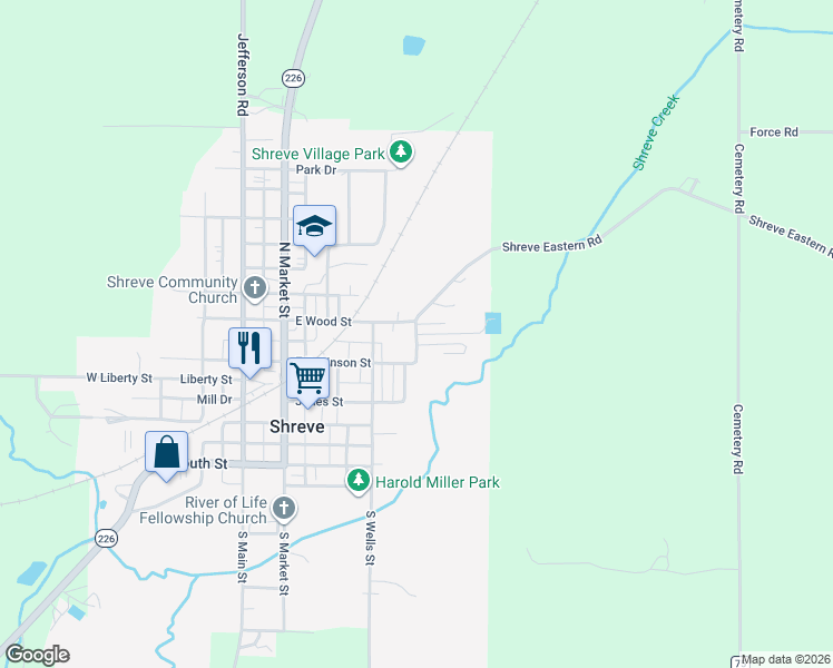 map of restaurants, bars, coffee shops, grocery stores, and more near 360 Water Street in Shreve
