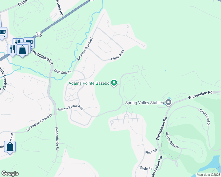 map of restaurants, bars, coffee shops, grocery stores, and more near 208 Adams Pointe Boulevard in Mars