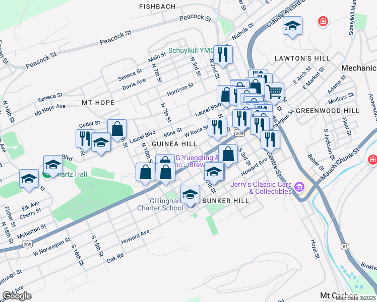 map of restaurants, bars, coffee shops, grocery stores, and more near 700 West Arch Street in Pottsville