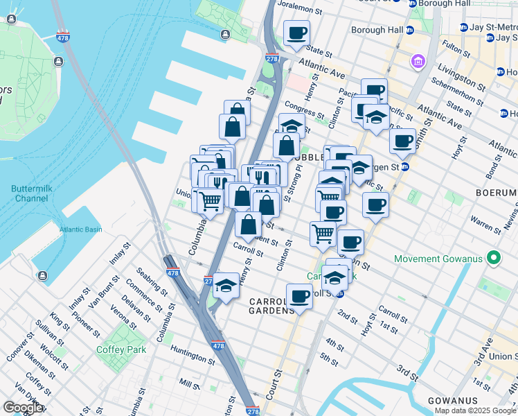 map of restaurants, bars, coffee shops, grocery stores, and more near 492 Henry Street in Brooklyn