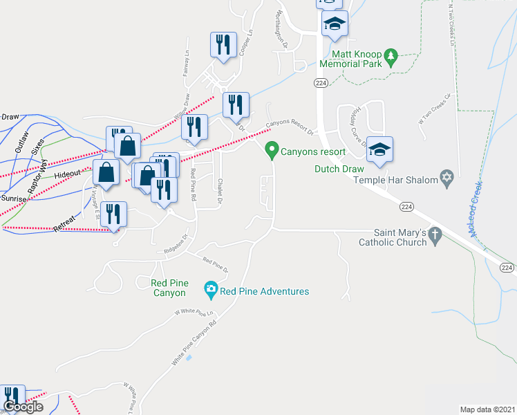map of restaurants, bars, coffee shops, grocery stores, and more near 3724 Blackstone Drive in Park City
