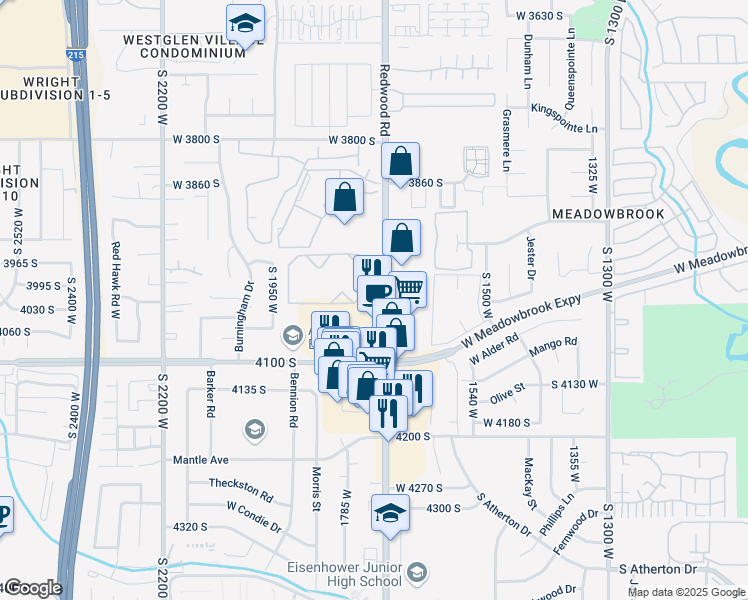 map of restaurants, bars, coffee shops, grocery stores, and more near 4020 South Redwood Road in Salt Lake City