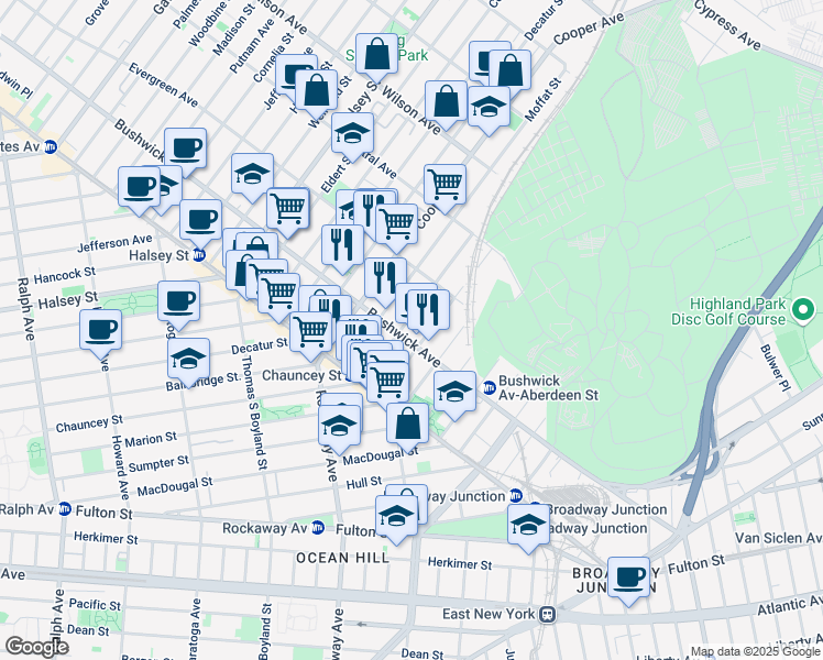 map of restaurants, bars, coffee shops, grocery stores, and more near in Brooklyn