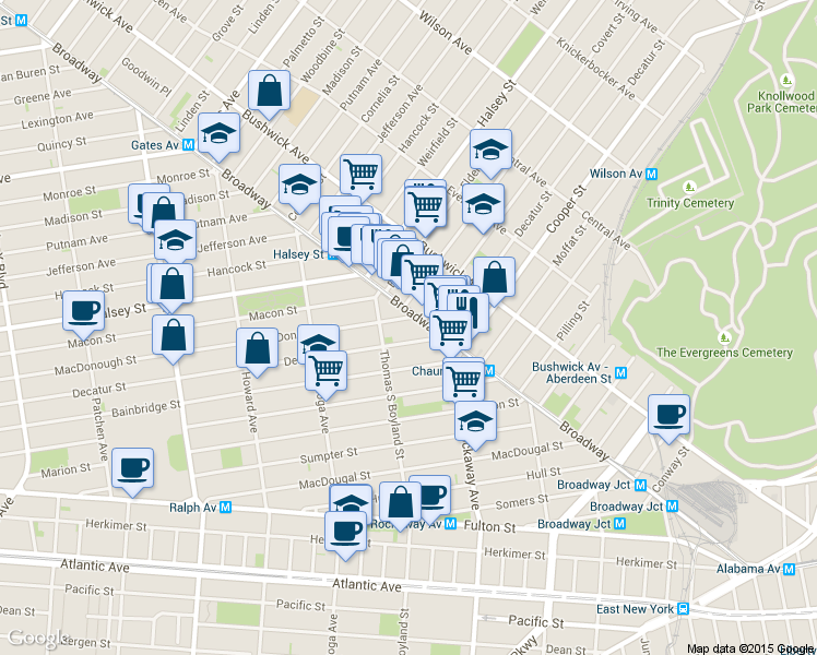 map of restaurants, bars, coffee shops, grocery stores, and more near 803 MacDonough Street in Brooklyn