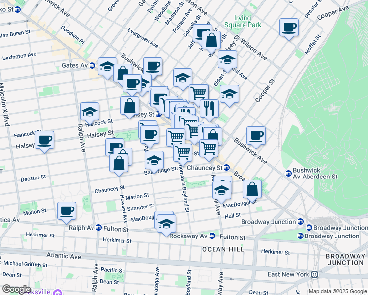 map of restaurants, bars, coffee shops, grocery stores, and more near 803 MacDonough Street in Brooklyn