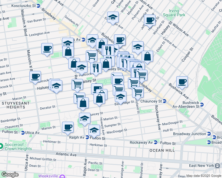 map of restaurants, bars, coffee shops, grocery stores, and more near 806 Macon Street in Brooklyn