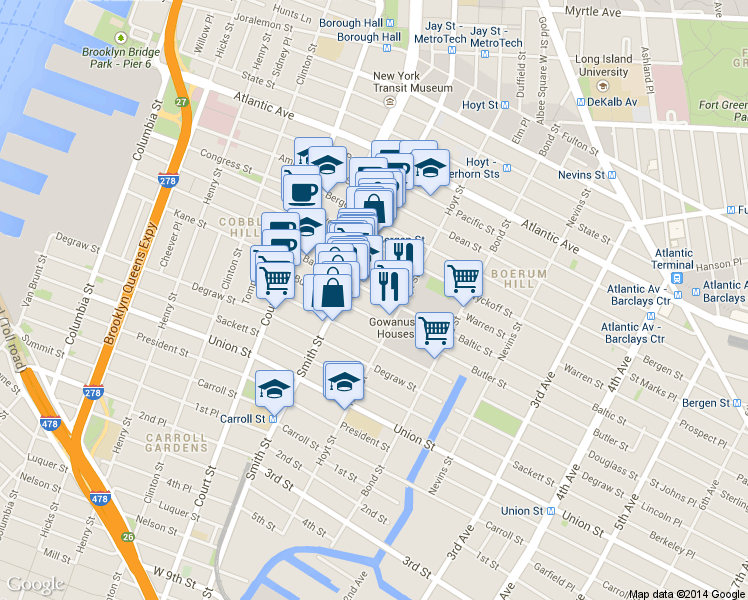 map of restaurants, bars, coffee shops, grocery stores, and more near in Brooklyn