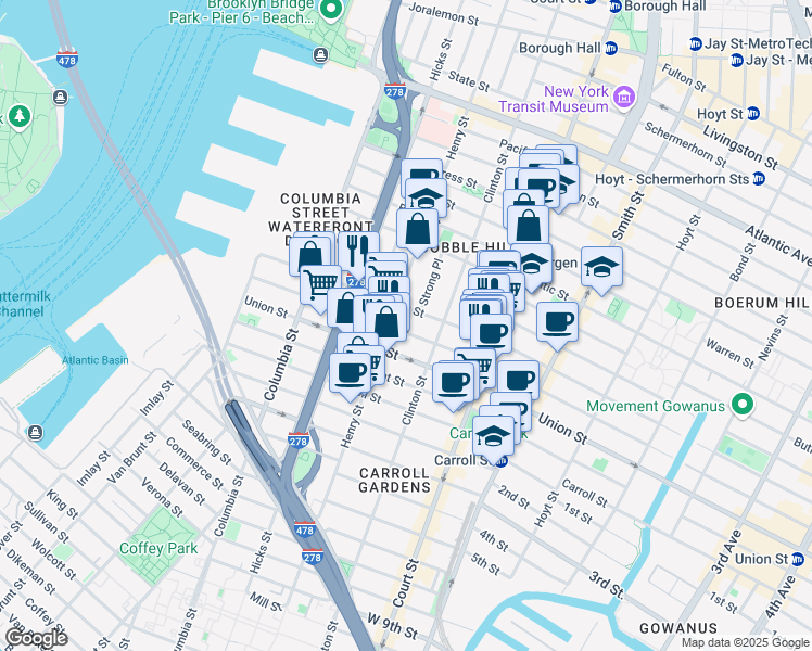 map of restaurants, bars, coffee shops, grocery stores, and more near 236 Degraw Street in Brooklyn