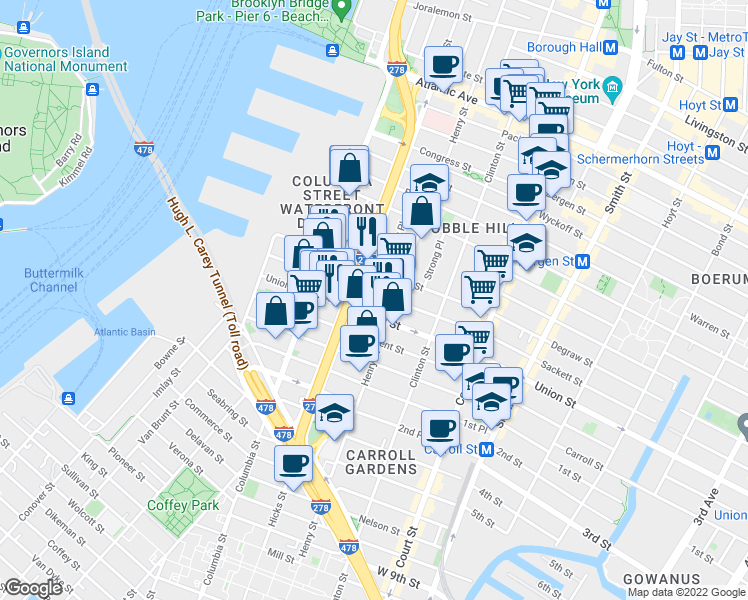 map of restaurants, bars, coffee shops, grocery stores, and more near in Brooklyn