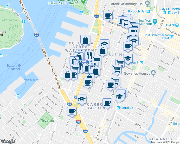 map of restaurants, bars, coffee shops, grocery stores, and more near 547 Hicks Street in Brooklyn