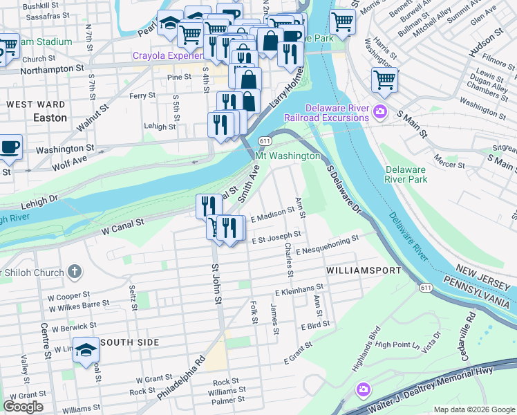 map of restaurants, bars, coffee shops, grocery stores, and more near 147 Lachenour Avenue in Easton