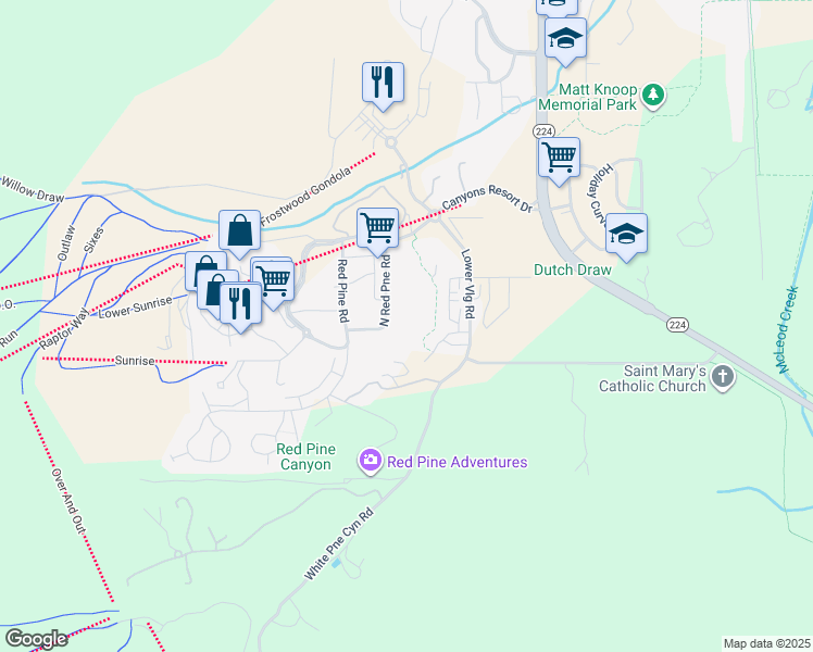 map of restaurants, bars, coffee shops, grocery stores, and more near 2025 West Canyons Resort Drive in Park City