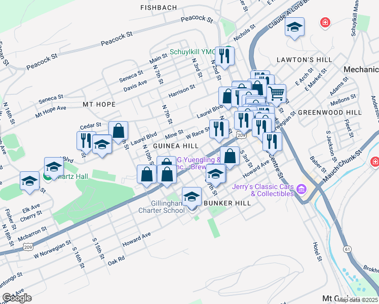 map of restaurants, bars, coffee shops, grocery stores, and more near 700 West Arch Street in Pottsville