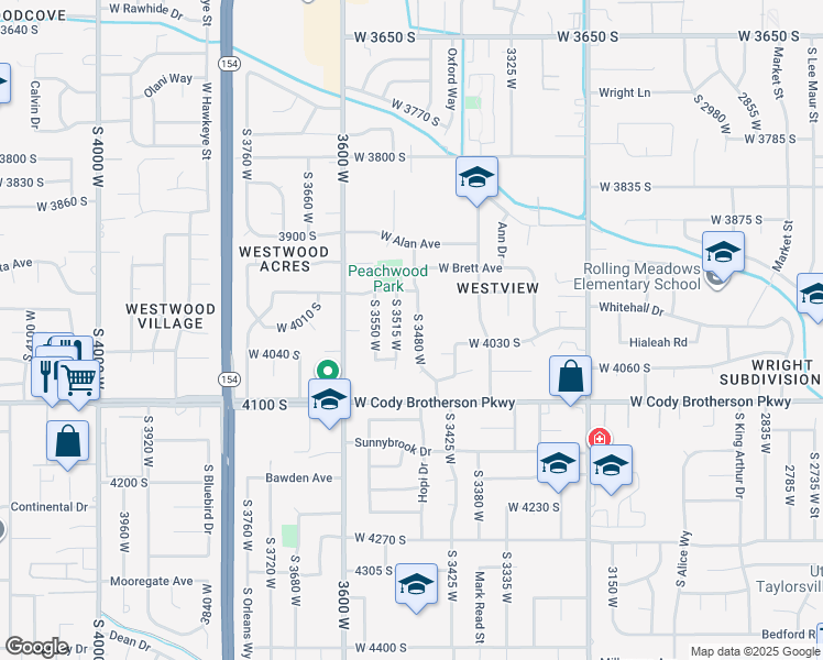 map of restaurants, bars, coffee shops, grocery stores, and more near 4014 Peachwood Drive in West Valley City