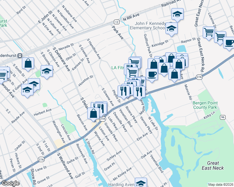 map of restaurants, bars, coffee shops, grocery stores, and more near 246 Phyllis Drive in Lindenhurst