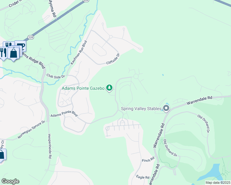 map of restaurants, bars, coffee shops, grocery stores, and more near 212 Adams Pointe Boulevard in Mars