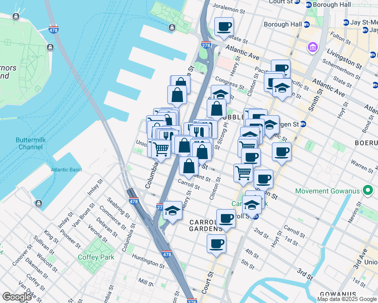 map of restaurants, bars, coffee shops, grocery stores, and more near in Brooklyn