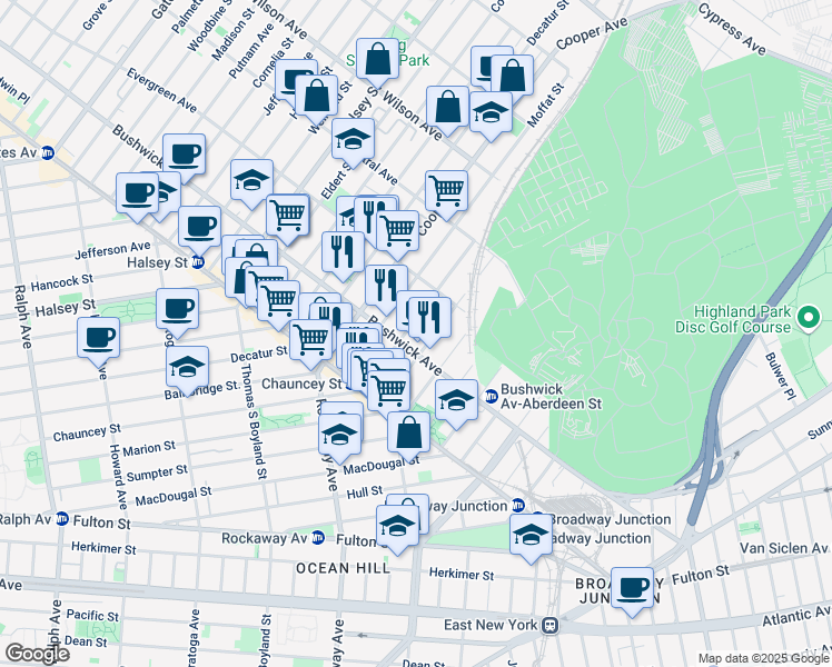 map of restaurants, bars, coffee shops, grocery stores, and more near in Brooklyn