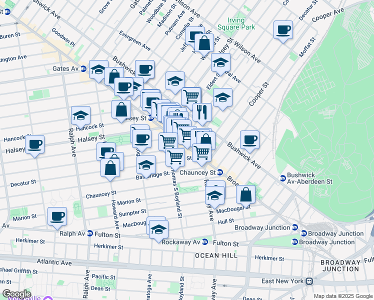 map of restaurants, bars, coffee shops, grocery stores, and more near 803 MacDonough Street in Brooklyn