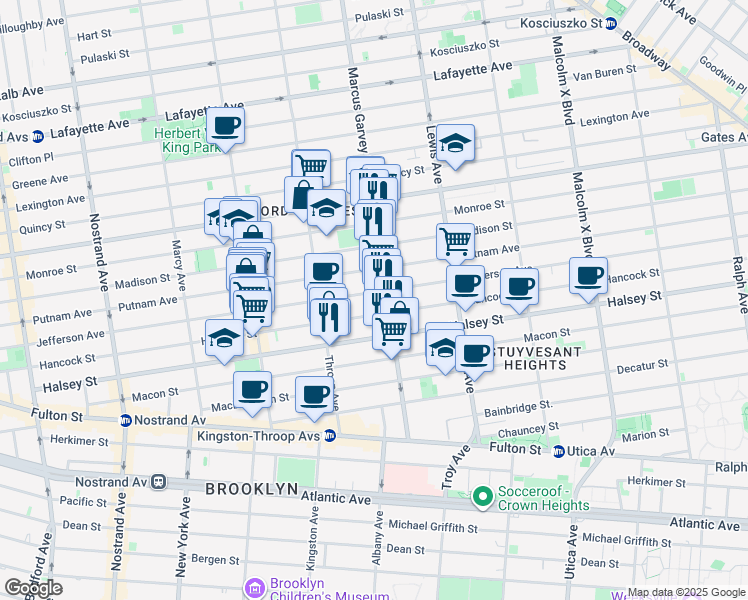 map of restaurants, bars, coffee shops, grocery stores, and more near 465 Jefferson Avenue in Brooklyn