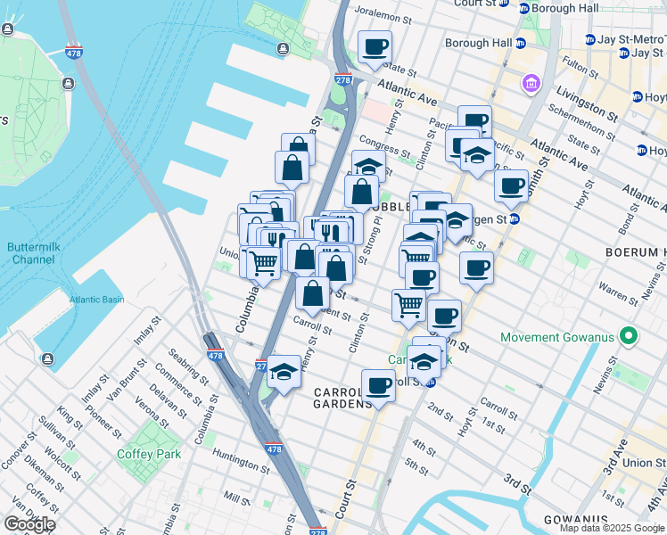 map of restaurants, bars, coffee shops, grocery stores, and more near 492 Henry Street in Brooklyn