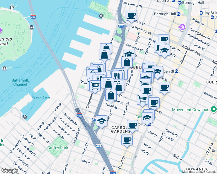 map of restaurants, bars, coffee shops, grocery stores, and more near in Brooklyn