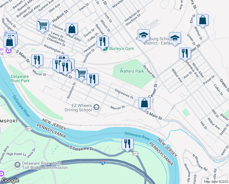map of restaurants, bars, coffee shops, grocery stores, and more near 110 McKeen Street in Phillipsburg