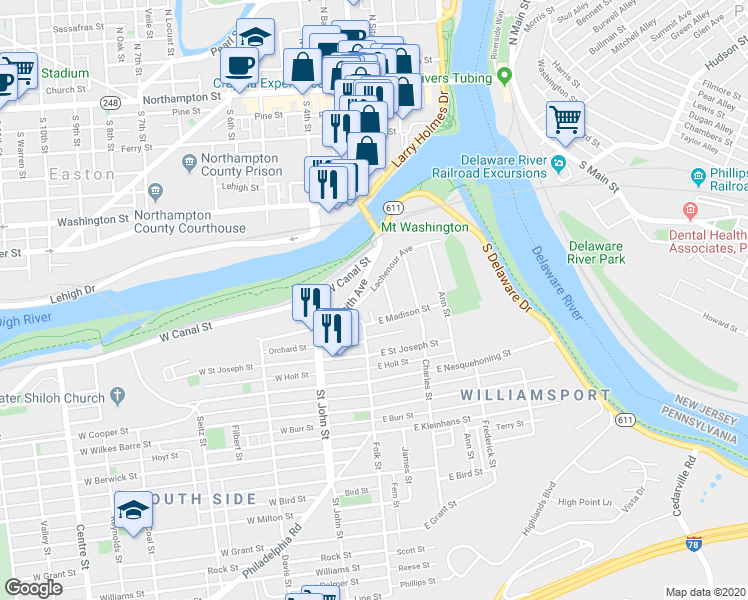 map of restaurants, bars, coffee shops, grocery stores, and more near 147 Lachenour Avenue in Easton