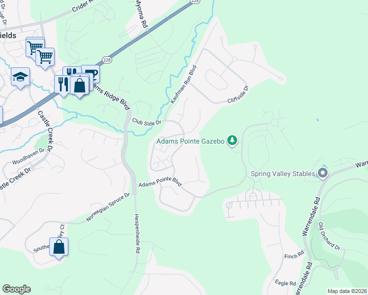 map of restaurants, bars, coffee shops, grocery stores, and more near 8102 Club Side Drive in Mars