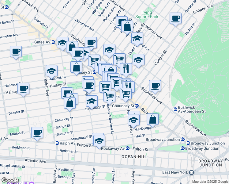map of restaurants, bars, coffee shops, grocery stores, and more near 818 MacDonough Street in Brooklyn
