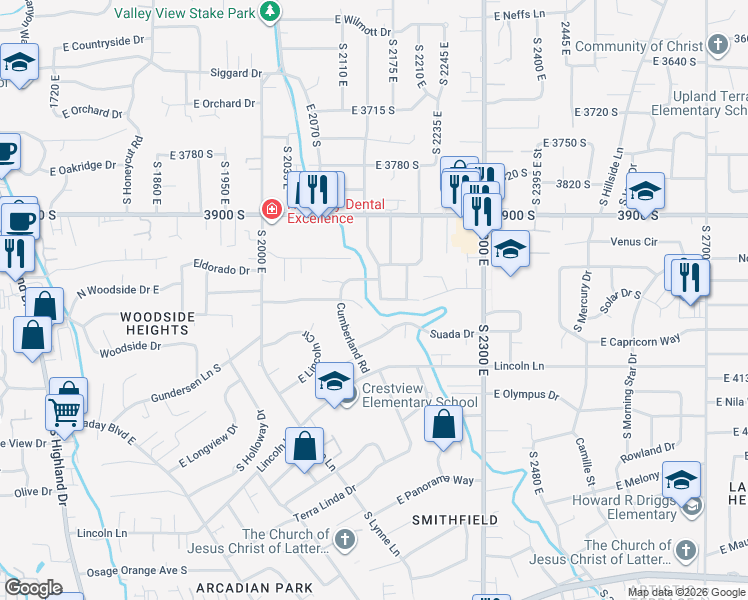 map of restaurants, bars, coffee shops, grocery stores, and more near 4020 South Oliver Drive in Holladay