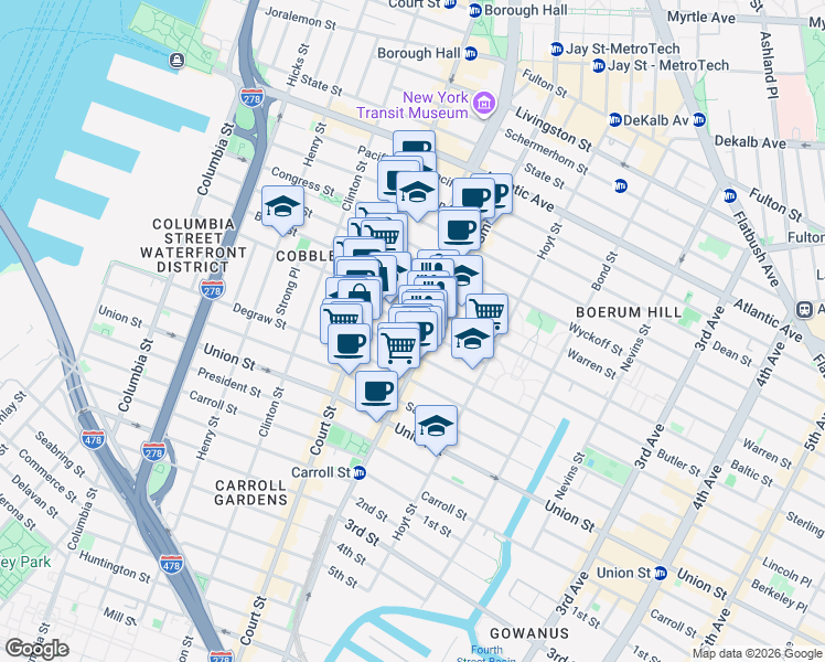 map of restaurants, bars, coffee shops, grocery stores, and more near 48 Butler Street in Brooklyn