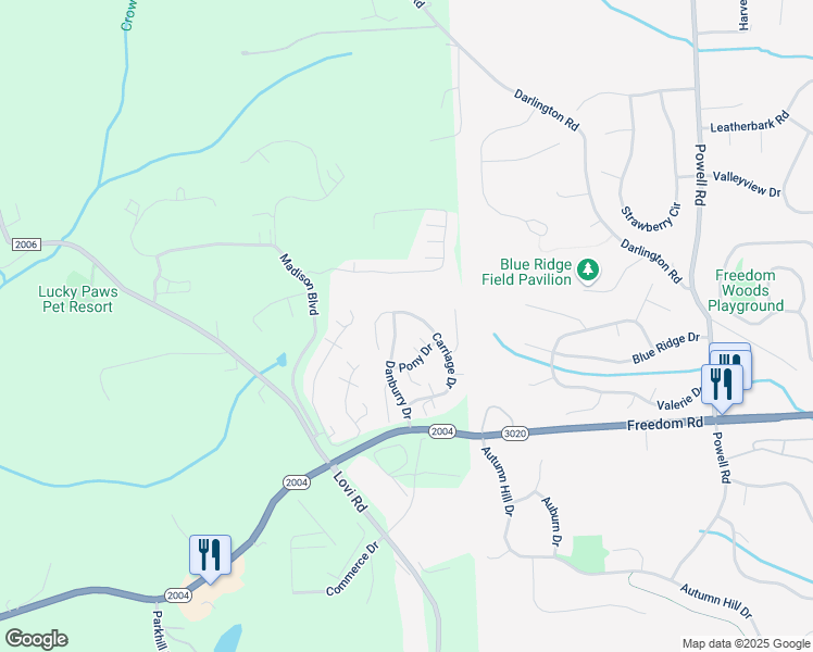 map of restaurants, bars, coffee shops, grocery stores, and more near 133 Carriage Drive in Freedom