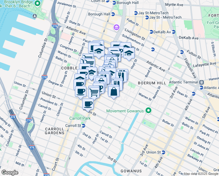map of restaurants, bars, coffee shops, grocery stores, and more near in Brooklyn