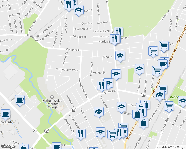 map of restaurants, bars, coffee shops, grocery stores, and more near 86 Wilder Street in Hillside