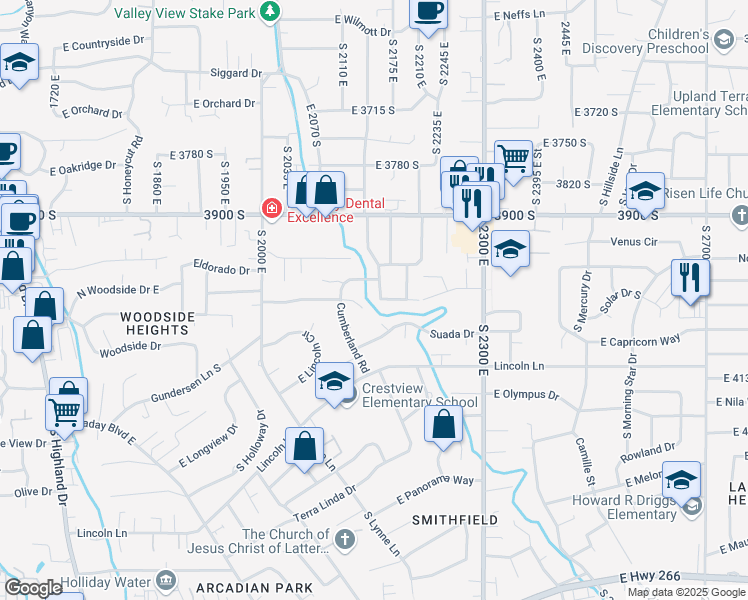 map of restaurants, bars, coffee shops, grocery stores, and more near 4020 South Oliver Drive in Holladay