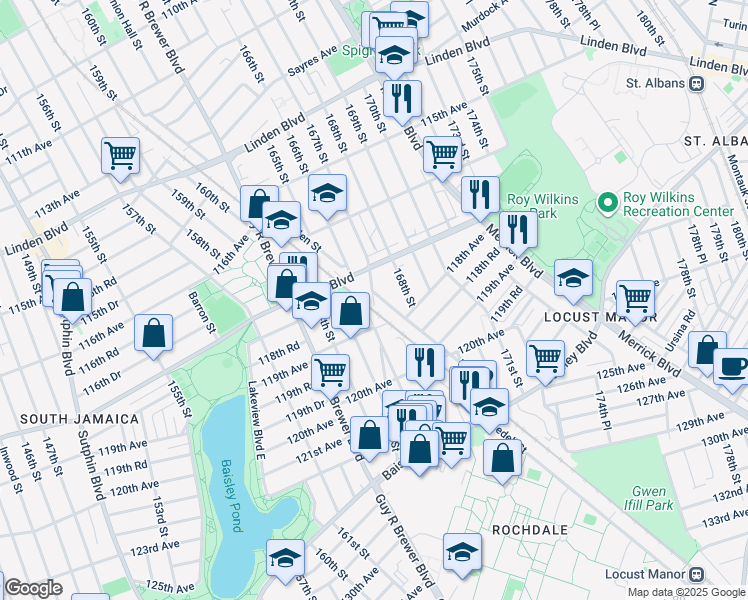 map of restaurants, bars, coffee shops, grocery stores, and more near in Queens